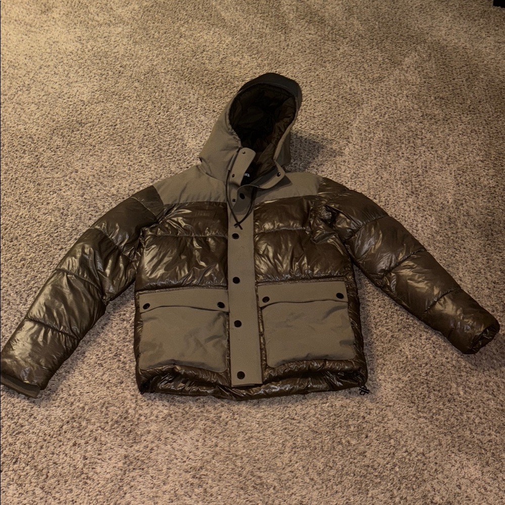 Zara Men's Khaki Contrast Puffer Jacket Size S - Picture 8 of 14